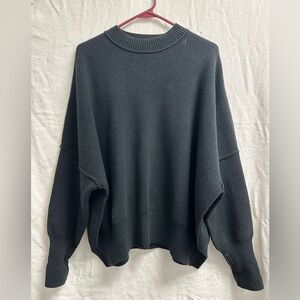 Free People Black Ribbed Knit Top Oversized